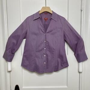 Talbots Purple Button-Up Blouse Womens 8P Business Preppy Romantic Tailored Chic